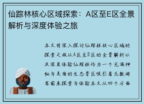 仙踪林核心区域探索：A区至E区全景解析与深度体验之旅