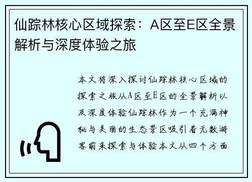 仙踪林核心区域探索：A区至E区全景解析与深度体验之旅
