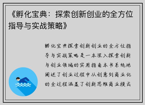 《孵化宝典：探索创新创业的全方位指导与实战策略》